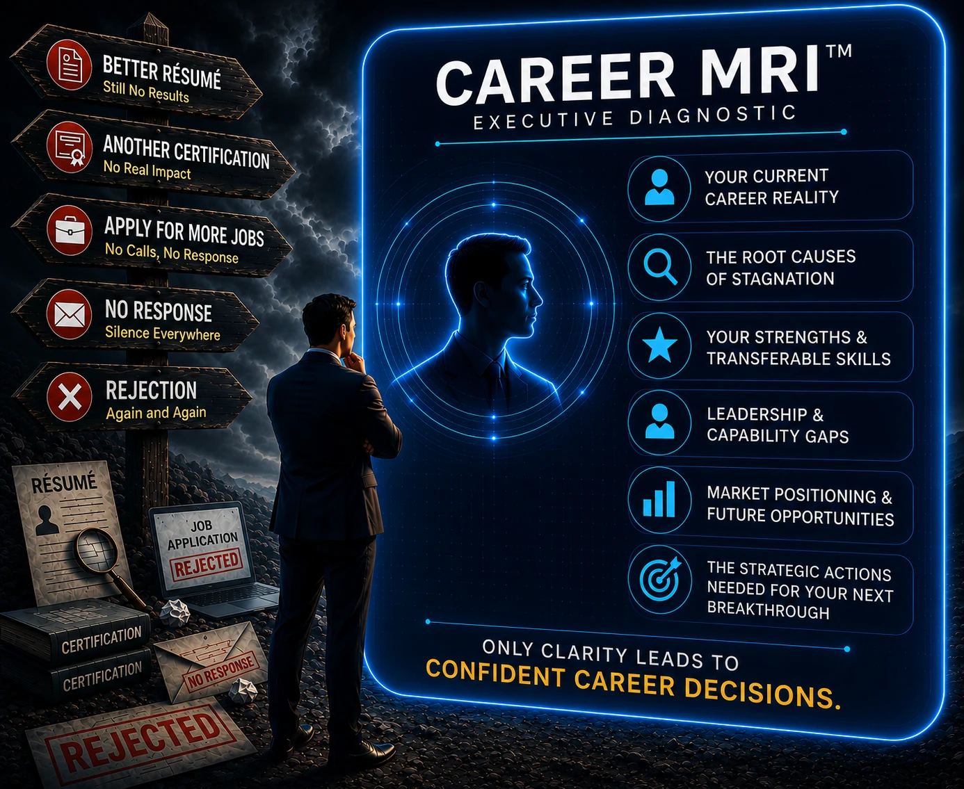 Career MRI Executive Diagnostic: a professional reviewing a digital career health scan